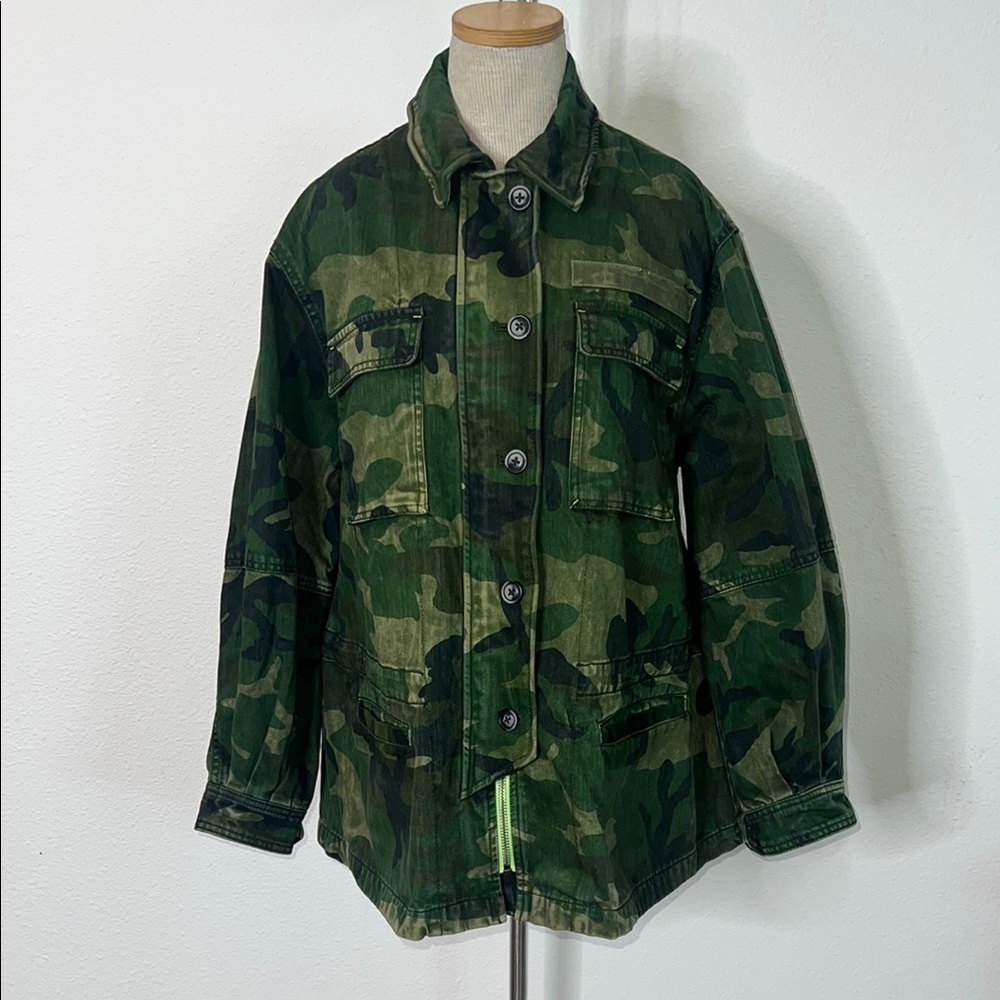 Free People Seize The Day Oversize Camo Military Jean Coat